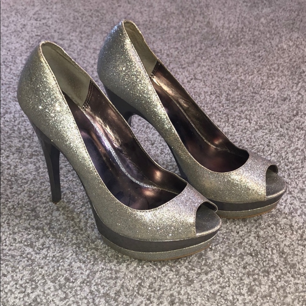 Silver glitter platform heels